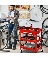 Costway Three Tray Rolling Tool Cart Mechanic Cabinet Storage ToolBox Organizer w/Drawer
