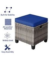 2PCS Patio Rattan Cushioned Ottoman Seat Foot Rest Table