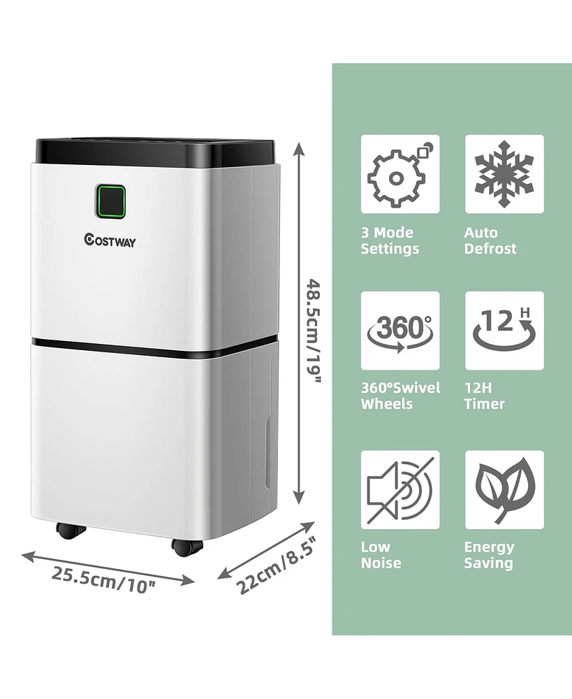 Costway 24 Pints 1500 Sq. Ft Dehumidifier For Medium To Large Room w/ Indicator