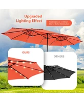 Costway 15FT Twin Patio Double-Sided Umbrella 48 Solar Led Lights Crank Outdoor