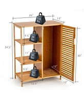 Costway Bathroom Cabinet Bamboo Storage Floor Cabinet w/ Single Door & 3 Open Shelves