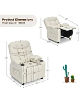 Costway Kids Youth Recliner Chair Pu Leather w/Cup Holders & Side Pockets