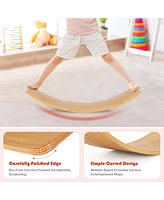 Costway Wooden Wobble Balance Board 35.5" Rocker Yoga Curvy Board Toy Kids Adult