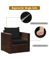 Costway 3PCS Patio Rattan Furniture Set Conversation Sofa Cushioned