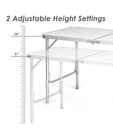 Costway Adjustable Camping Table Aluminum w/ Storage Organizer