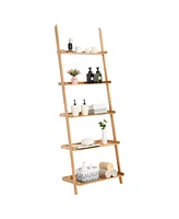 Costway 5-Tier Ladder Shelf Bamboo Bookshelf Wall-Leaning Storage Display Plant Stand