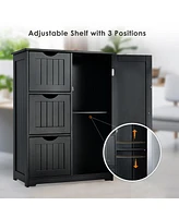 Costway Bathroom Floor Cabinet Side Storage with 3 Drawers and 1 Cupboard