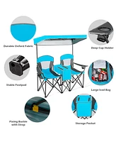 Costway Portable Folding Camping Canopy Chairs w/ Cup Holder Cooler