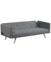 Convertible Futon Sofa Bed Folding Recliner Usb Ports&Power Strip