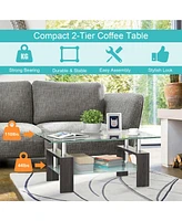 Costway Rectangle Glass Coffee Table Metal Legs End Livingroom