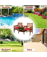 Costway Patio Loveseat Conversation Set Acacia Wood Chair Coffee Table