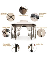 Costway 10'x12' Patio Gazebo Canopy Shelter Double Top Netting Sidewalls