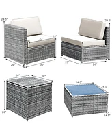 Gymax 8PCS Patio Rattan Sofa Sectional Conversation Furniture Set w/ White Cushion