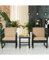 Vebreda 3 Pieces Patio Rattan Bistro Cushioned Furniture Set
