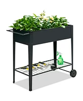 Sugift Raised Garden Bed Elevated Planter Box on Wheels Steel Planter with Shelf