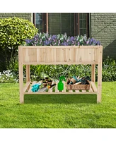 47 Inch Wooden Raised Garden Bed with Bottom Shelf and Bed Liner