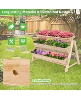 3 Tier Wooden Vertical Raised Garden Bed with Storage Shelf