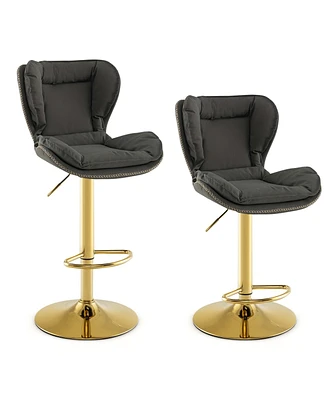 Costway Adjustable Bar Stool Set of 2 Leathaire Bar Chairs with Padded Seat & Footrest