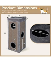 39" Tall Cat Condo with Scratching Posts and 3 Hideaways and 4 Soft Plush Cushions-Gray