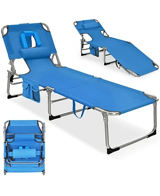 Gymax Folding Chaise Lounge Chair Bed Adjustable Outdoor Patio Beach Camping Recliner Blue