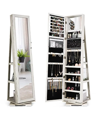 Costway 360degree Rotatable Jewelry Cabinet 2-in-1 Lockable Mirrored Organizer