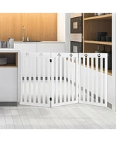 Sugift 36 Inch Folding Wooden Freestanding Pet Gate Dog Gate with 360° Flexible Hinge