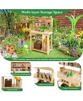 Garden Wooden Potting Table Workstation with Storage Shelf