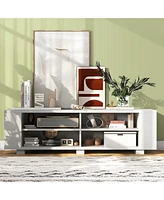 Costway 59" Wood Tv Stand Console Storage Entertainment Media Center with Shelf