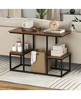 Costway Rustic Tv Console Table for 50" TVs Industrial Sofa Table with Open Storage Shelves