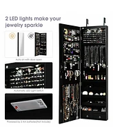 Sugift Wall and Door Mounted Mirrored Jewelry Cabinet with Lights