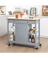 Mobile Kitchen Island Cart with 4 Open Shelves and 2 Drawers