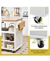 Sugift Kitchen Island Trolley Cart on Wheels with Storage Open Shelves and Drawer