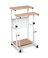 Costway Height Adjustable Computer Standing Desk w/wheels & Footrest