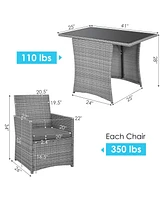3PCS Patio Rattan Furniture Set Cushioned Sofa Armrest Garden