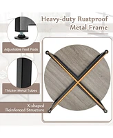 Costway 3 Pcs Coffee Table Set Round Coffee Table and 2 Pcs Square End Tables Metal Frame