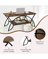 2-Tier Industrial Coffee Table Rectangular Cocktail with Storage Shelf