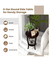 2-Tier End Table 18'' Round Compact Sofa Side Nightstand with Storage Shelf