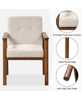 Costway Modern Accent Chair Upholstered Linen Fabric Armchair with Solid Wood Legs