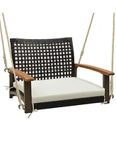 Costway Outdoor Single Swing Chair Bench 1-Person Rattan Porch Swing with Cushion