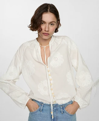 Mango Women's Bow Detail Floral Embroidered Blouse