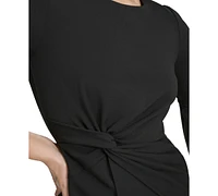 kensie Women's Bell-Sleeve Twist Sheath Dress