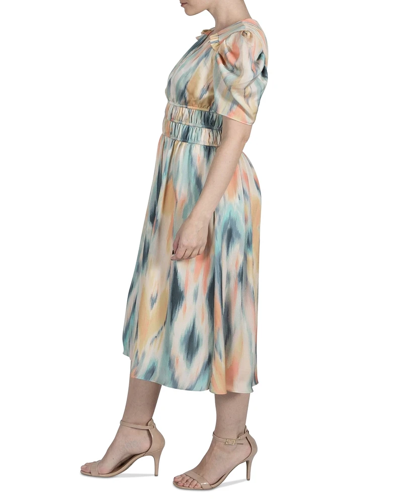 julia jordan Women's Printed Puff-Sleeve Midi Dress