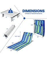 Inolait 3 Pieces Beach Lounge Chair Mat Set 2 Adjustable Lounge Chairs with Table Stripe