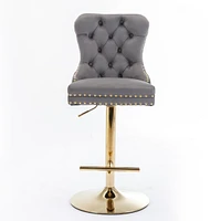 Gray Velvet Swivel Bar Stools, Set of 2