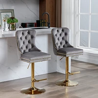 Streamdale Furniture Gray Velvet Swivel Bar Stools, Set of 2