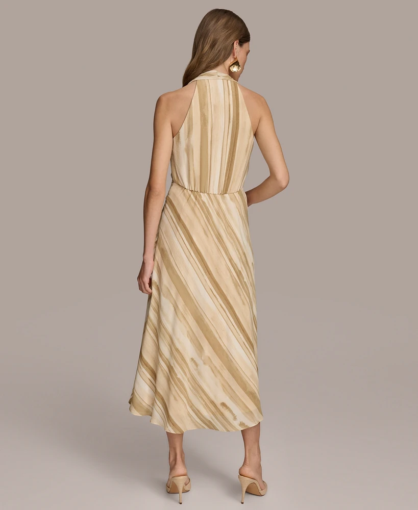 Donna Karan Women's V-Neck Sleeveless Chiffon A-Line Midi Dress