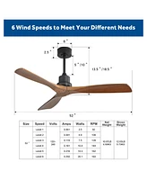 Streamdale Furniture 52 Inch Outdoor Farmhouse Ceiling Fan With Remote Carved Wood Fan Blade Reversible Motor