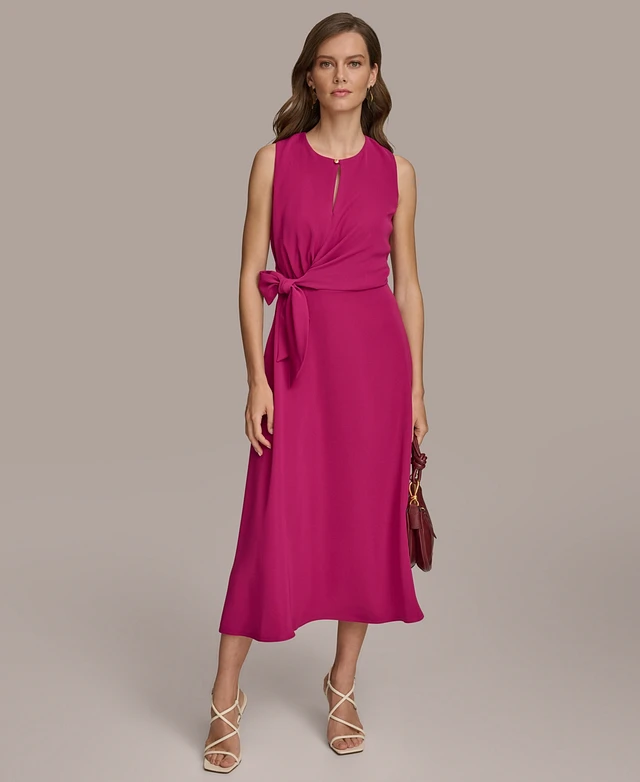 knee length dresses for ladies Sleeveless Wrap Effect Midi Dress | A-Line DressWrap DressMidi Dress