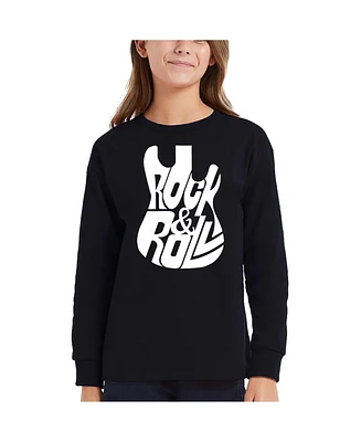 La Pop Art Girls Rock And Roll Guitar Word Long Sleeve T-Shirt