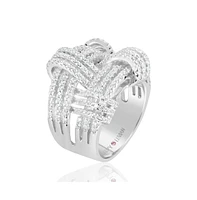 Suzy Levian New York Sterling Silver Cubic Zirconia Weaving Wide Band Ring